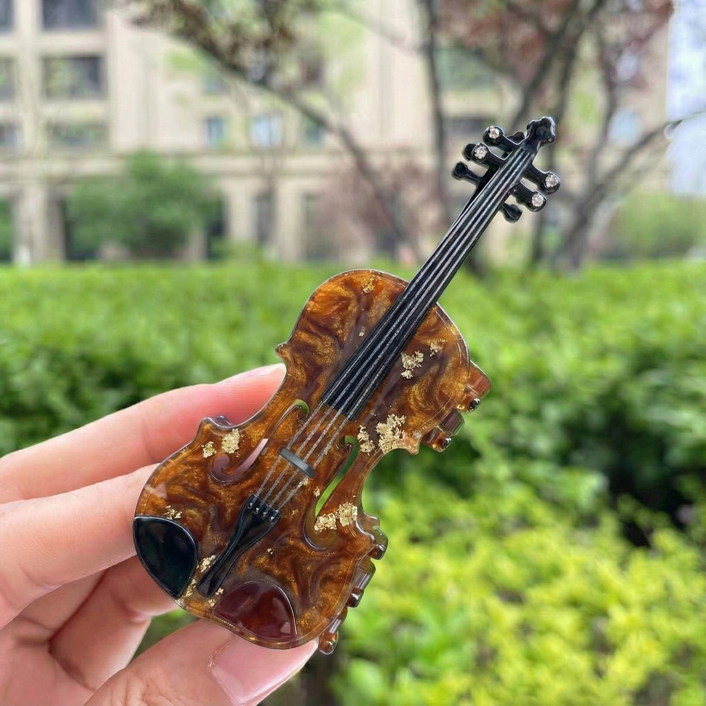 Barok Senfoni - Altın Varaklı Amber Keman Tasarım Toka (Tough Reçine)