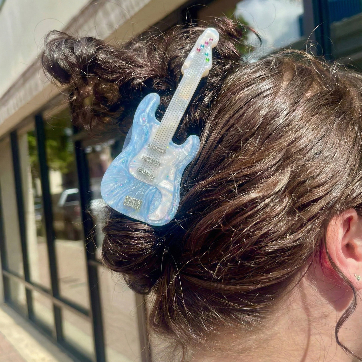 Rock Star - Sedefli Buz Mavisi Elektro Gitar Toka (Işıltılı Tasarım