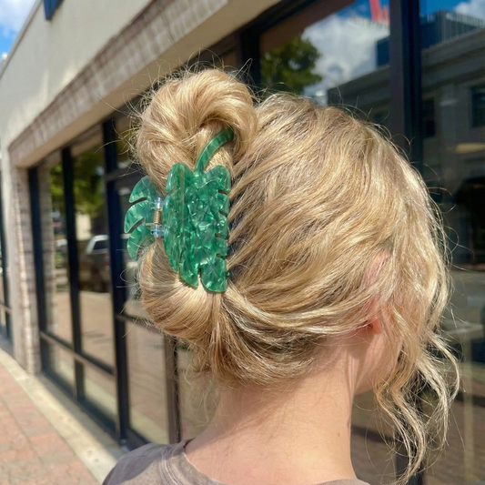 Urban Jungle - Mermer Dokulu Yeşil Monstera Yaprak Toka