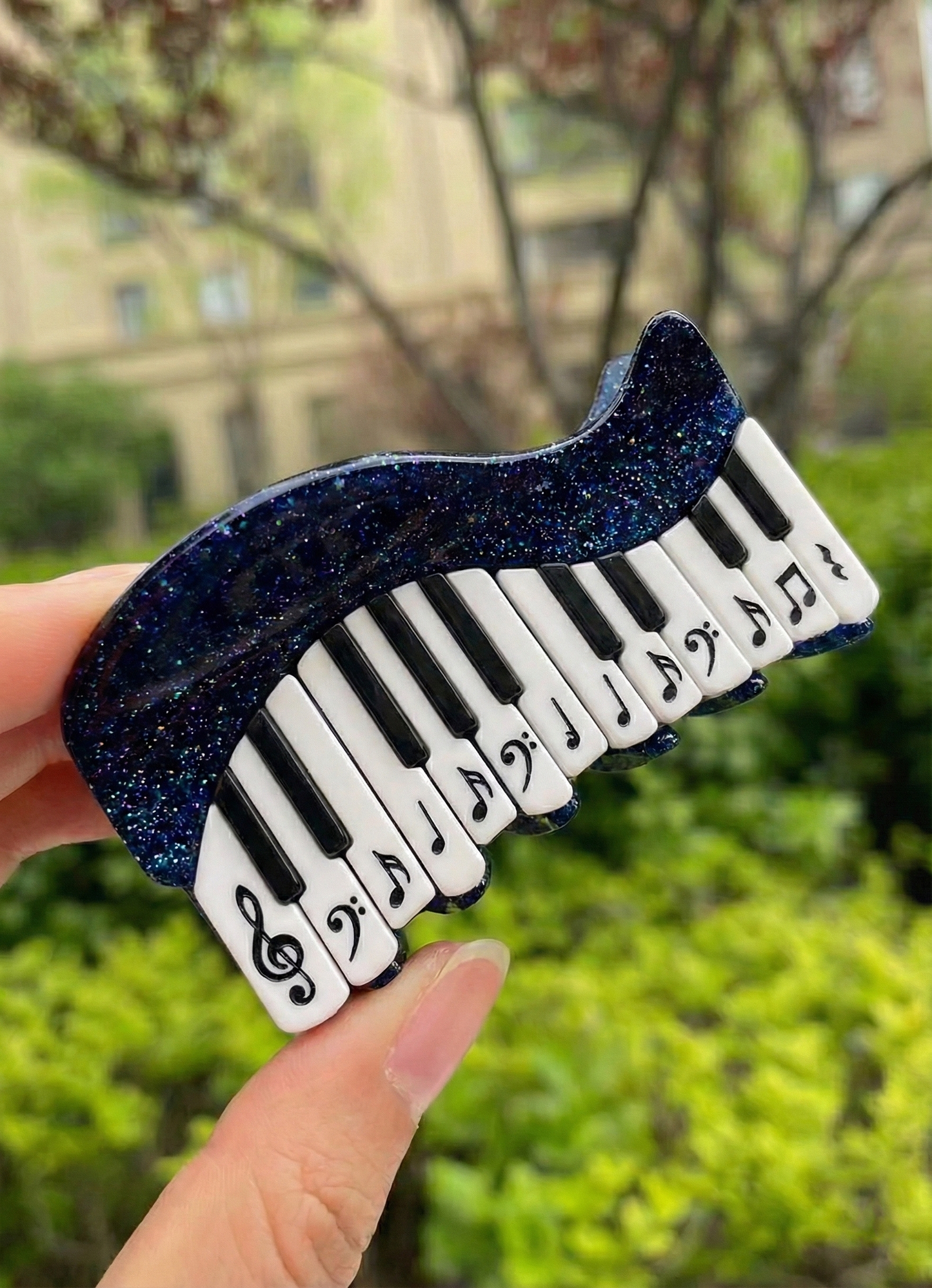 Gece Müziği - Galaxy Desenli Piyano Tuşları Tasarım Mandal Toka