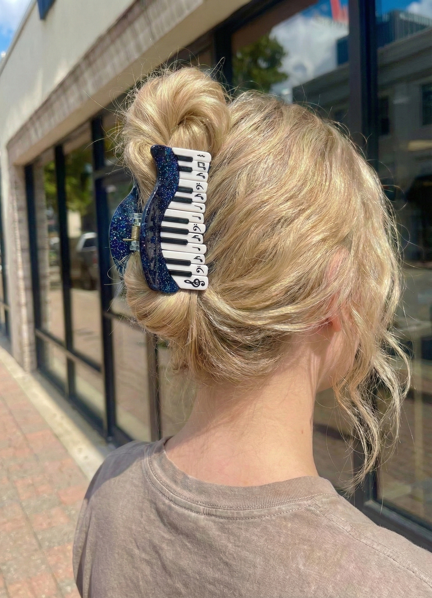 Gece Müziği - Galaxy Desenli Piyano Tuşları Tasarım Mandal Toka