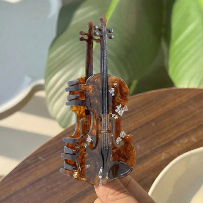 Mavi Düet - Gümüş Detaylı Çift Keman Figürlü Tasarım Toka