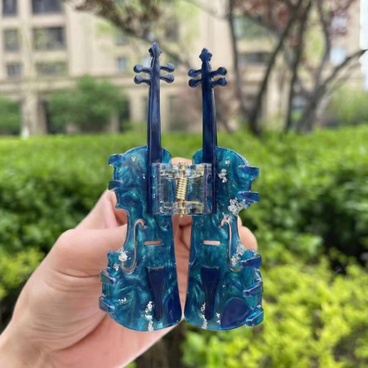 Mavi Düet - Gümüş Detaylı Çift Keman Figürlü Tasarım Toka